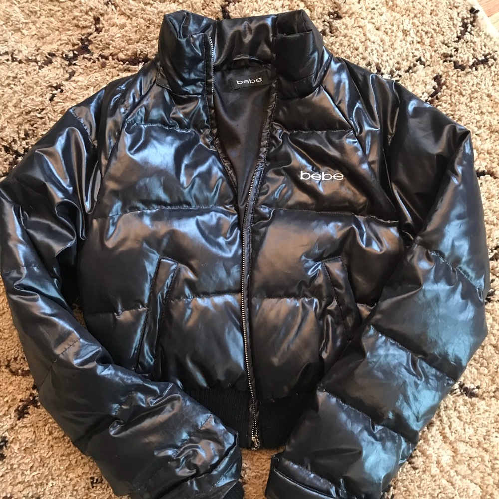 XS - Girls BEBE Puffer Jacket / Black with Zipper